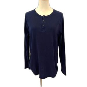 Lanz of Salzburg Navy Blue Henley Pajama Top Lounge Casual Medium
